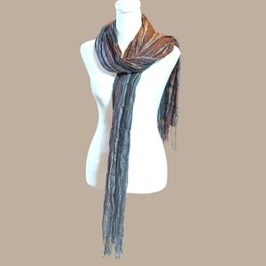 Long 72" Fringed Boho Scrunch Scarf Brown and Gold Metallic